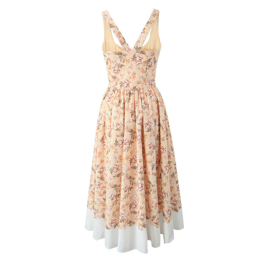 Elegant Square Neck Flower Print Maxi Dresses