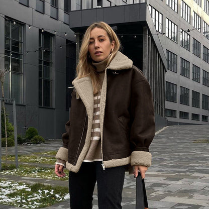 Women's Vintage Suede Jacket Short Plush Coat