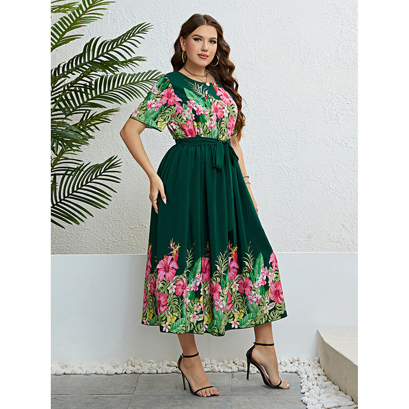 Floral Print A-Line Dress with Adjustable Tie Waist