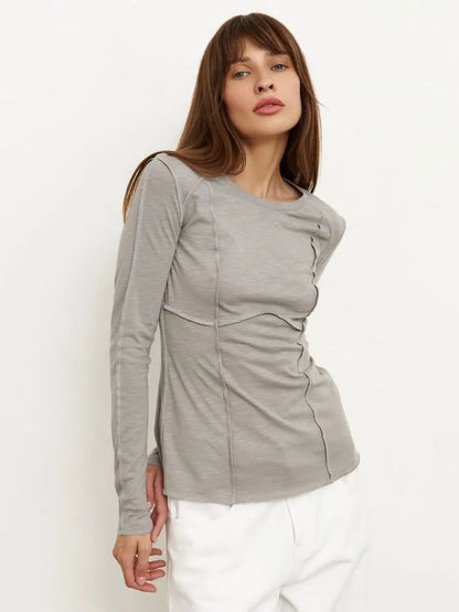 Patchwork Round Neck Simple Tops
