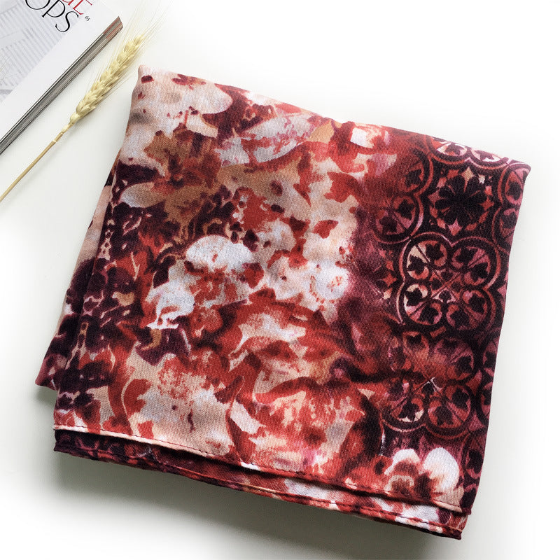 Spring And Autumn New Little Fresh Bali Yarn Flower Print Women'S European And American Popular Scarf Beach Scarf