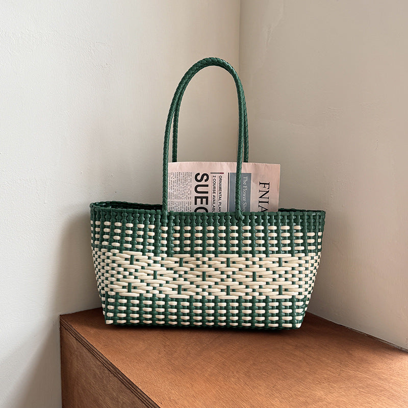 Woven Tote Beach Bag Casual PVC Shoulder Bag