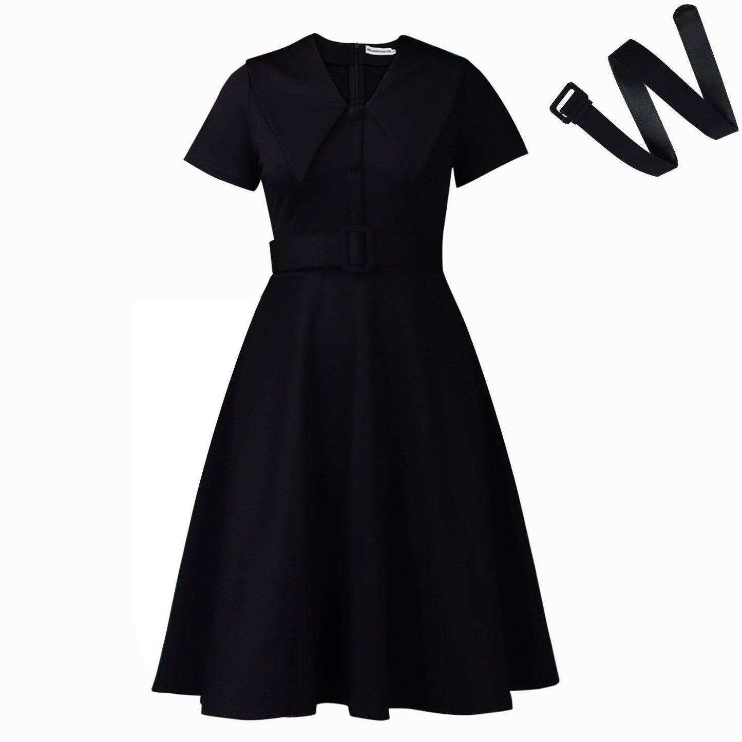 Elegant A-Line Dress With Doll Collar And Flare Skirt