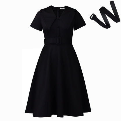 Elegant A-Line Dress With Doll Collar And Flare Skirt