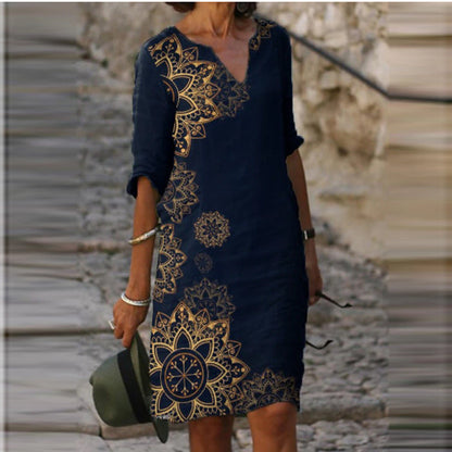Vintage Style Loose A-Line Print Dress