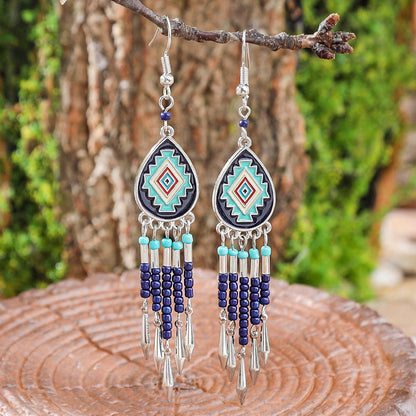 Bohemian Vintage Floral Tassel Earrings for Women
