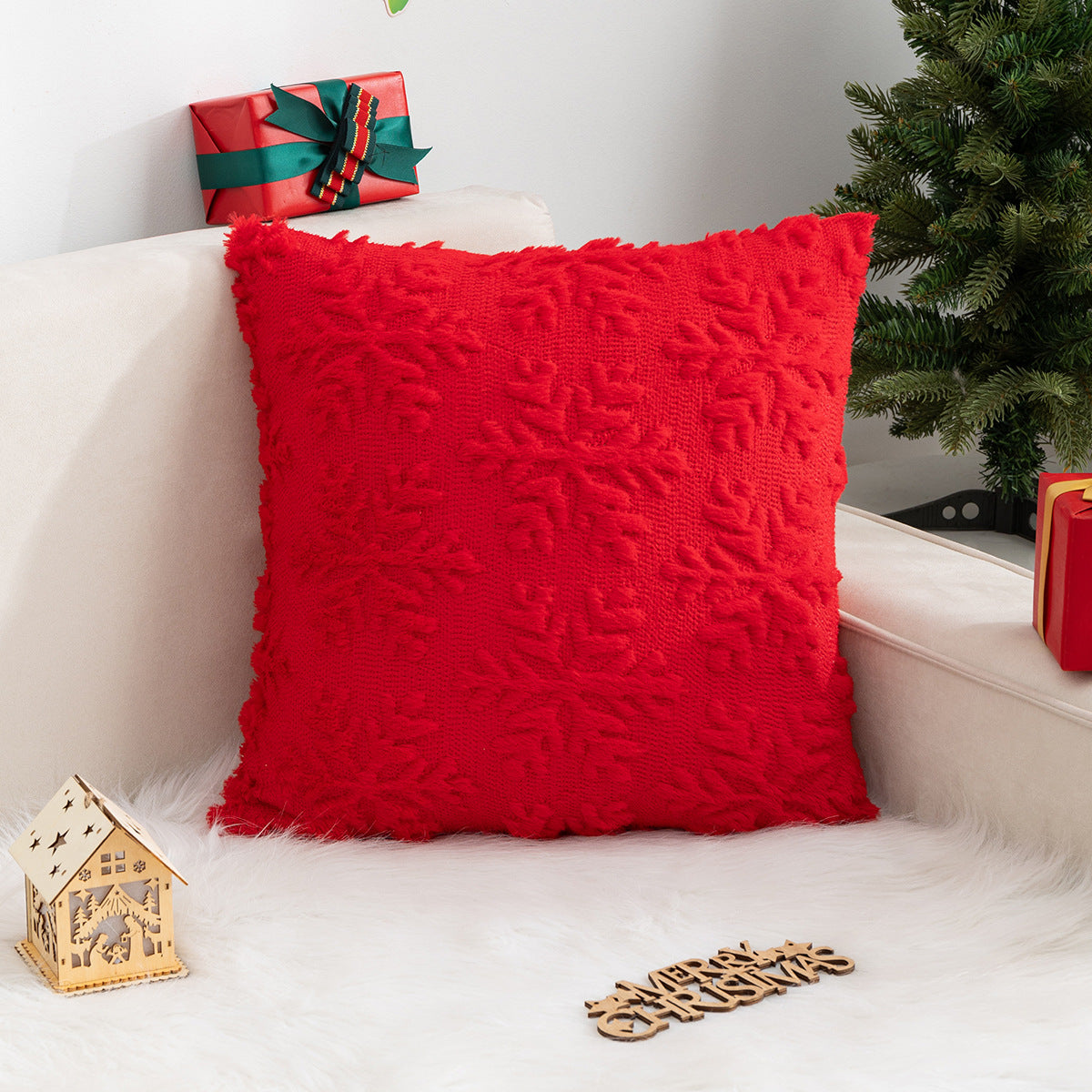 Soft Christmas Tree Snowflake Square Cushion Covers