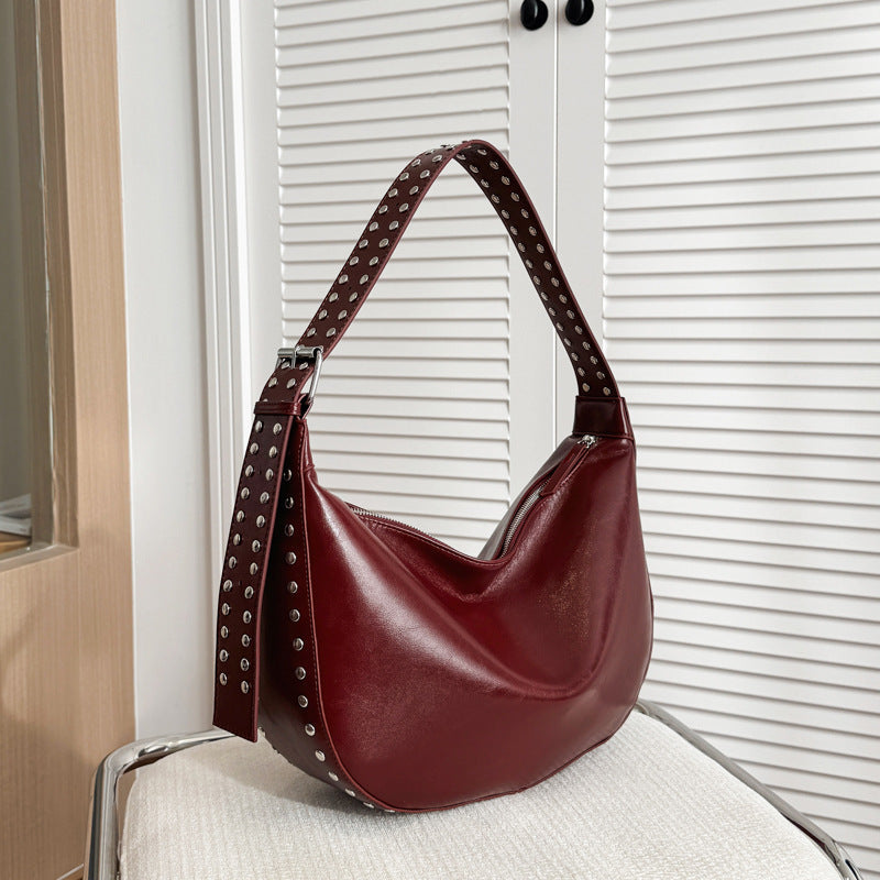 Punk-Inspired Two-Sided Studded PU Shoulder Bag
