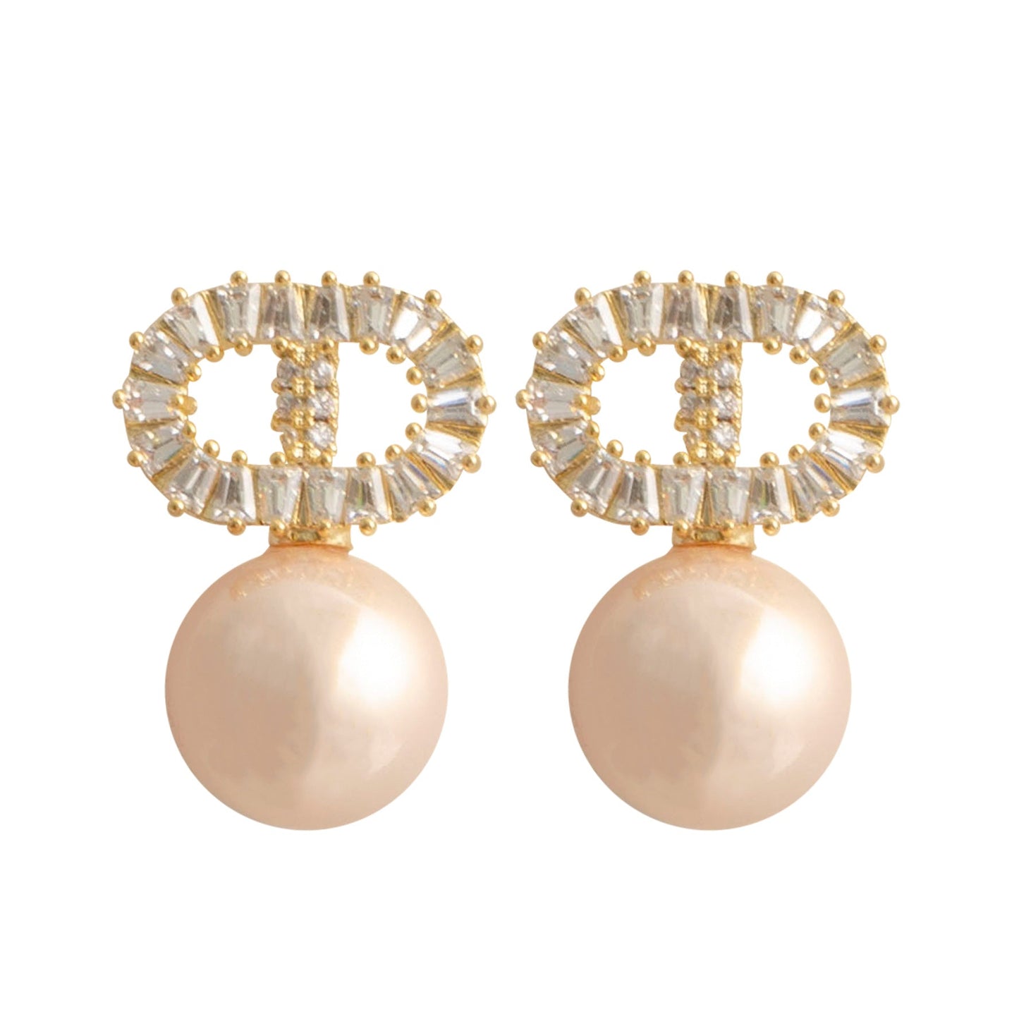 Elegant Cd Letter Pearl Stud Earrings With Rhinestones
