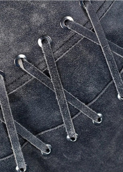 Distressed Faux Leather Lace Up Biker Jacket