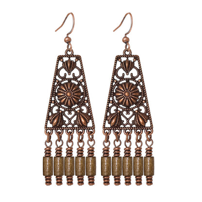 Vintage Ethnic Tassel Earrings Set - 12 Pairs Fashionable Boho Accessories