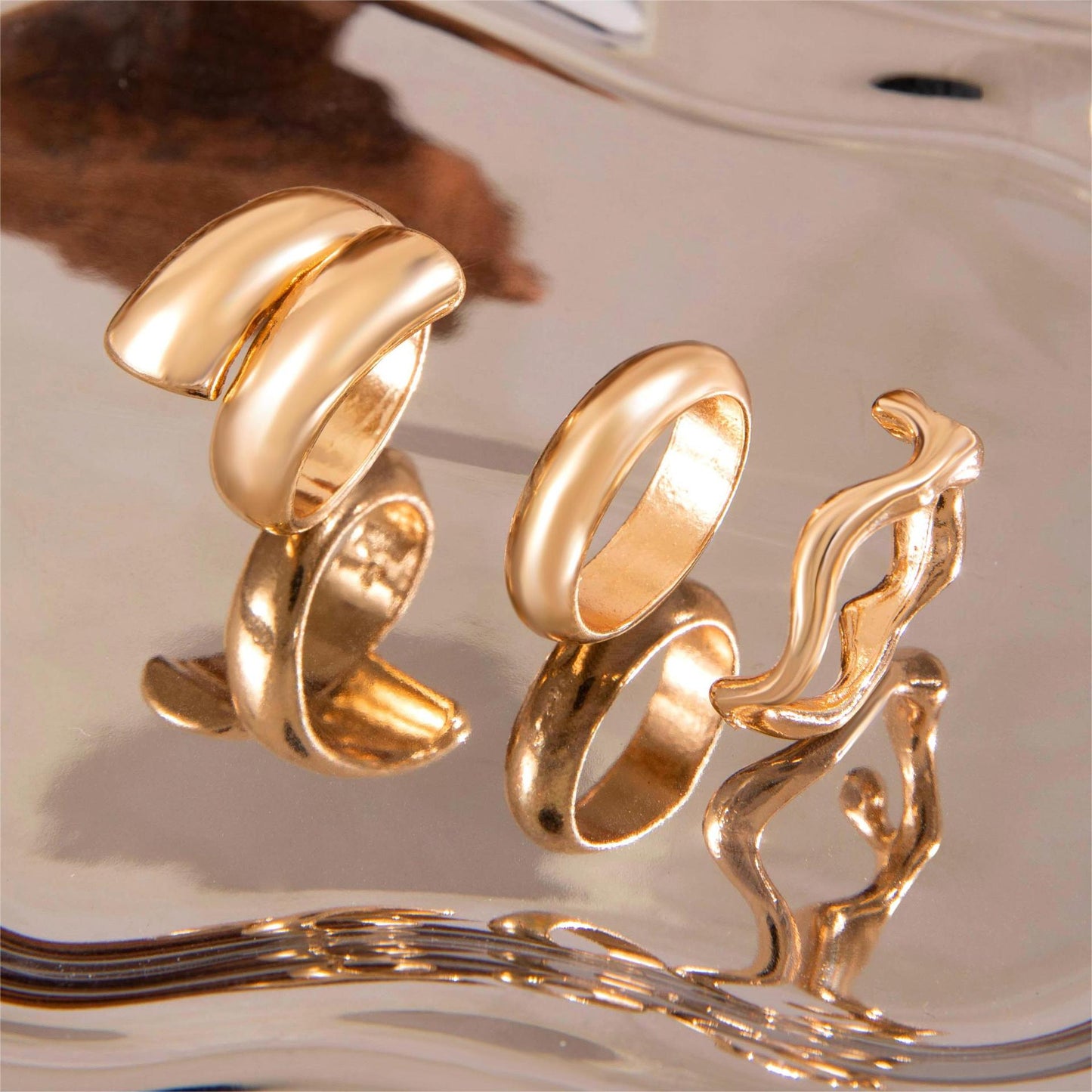 Chic Geometric Wave Ring Set - Stylish All-Season Ring