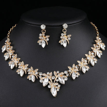 Dragonfly Jewelry Set - Alloy And Crystal Earrings And Necklace