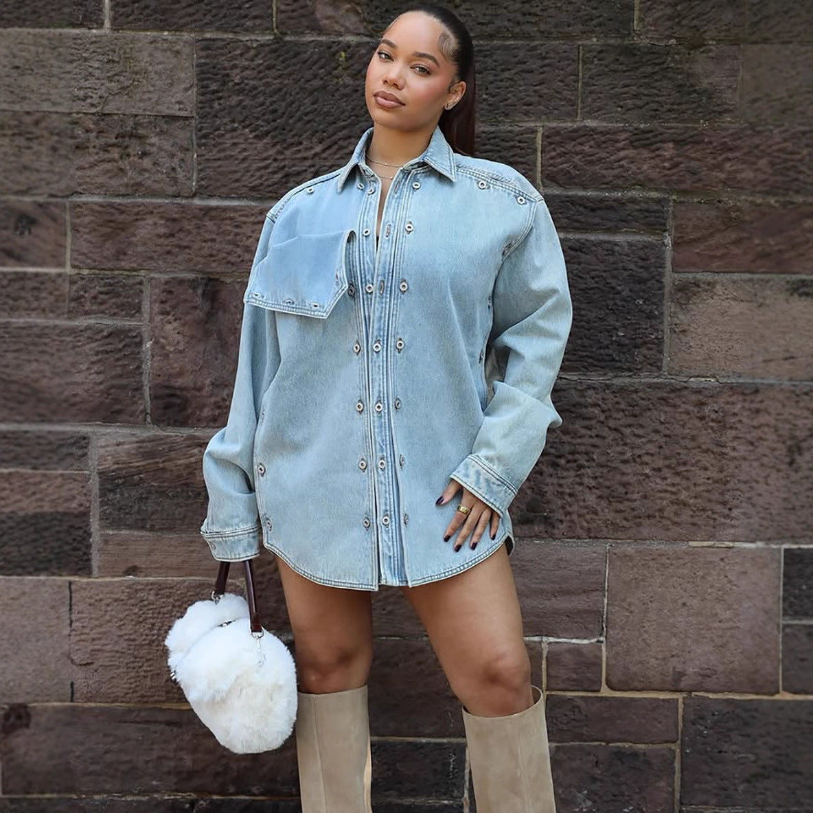 Casual Denim Jacket With Patch Design For Women
