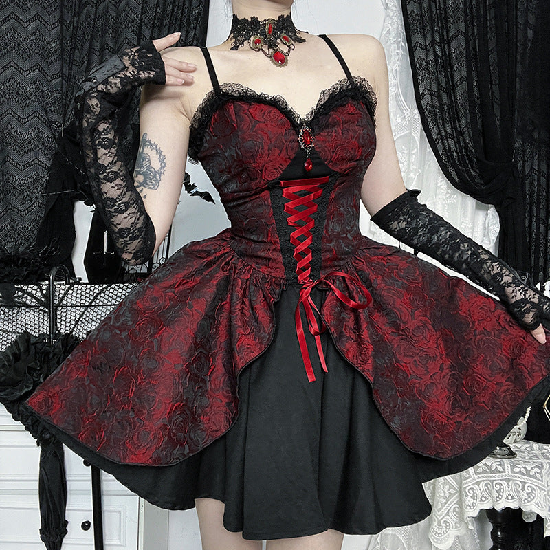 Gothic Floral Embroidered Maxi Dress