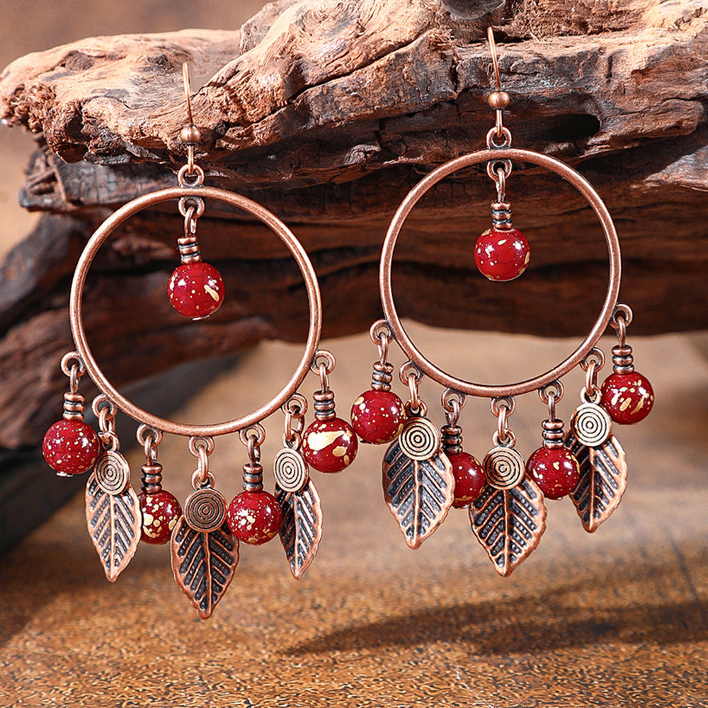 Vintage Chandelier Tassel Earrings Red Unique Elegant Statement Jewelry