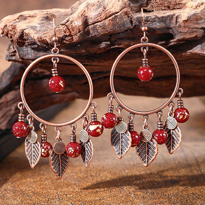 Vintage Chandelier Tassel Earrings Red Unique Elegant Statement Jewelry