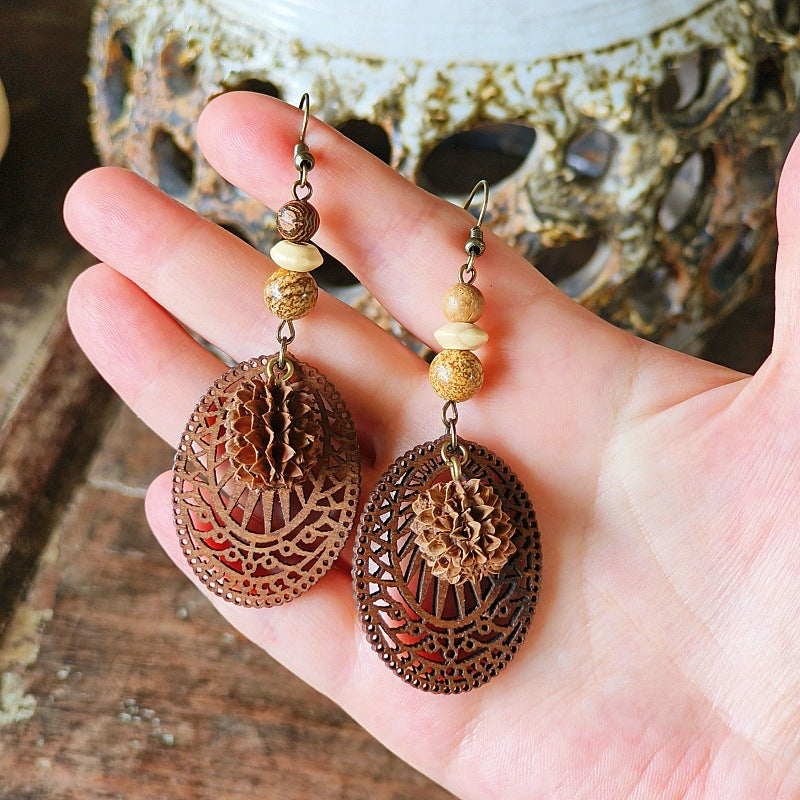 Geometric Bohemian Hollow Wood Earrings for Women