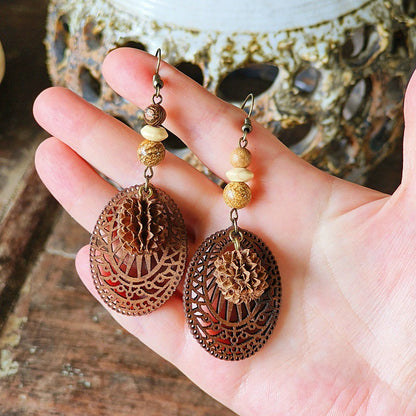 Geometric Bohemian Hollow Wood Earrings for Women