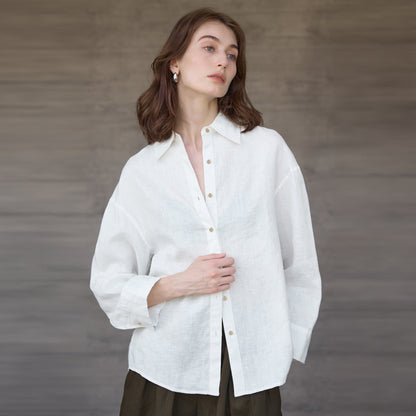Pink Linen Relaxed Fit Long Sleeve Shirt for Elegant Casual Wear
