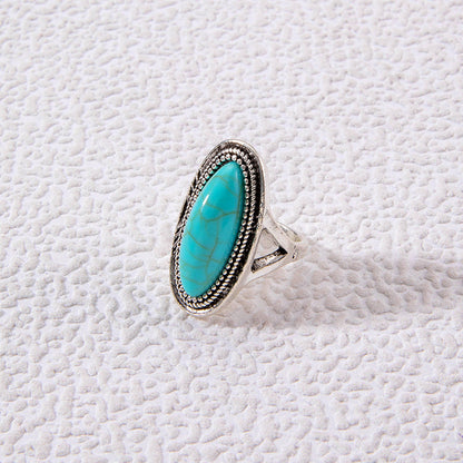 Vintage Geometric Turquoise Ring Set Alloy Fashion Jewelry