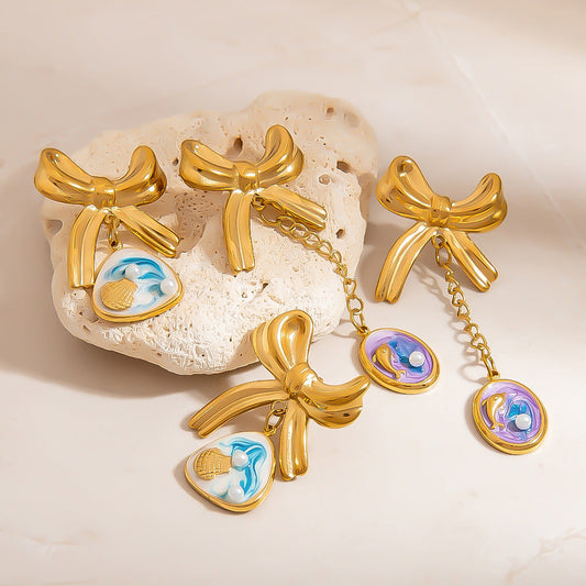 DIY Dolphin Pearl Starfish Pendant Stainless Steel Earrings