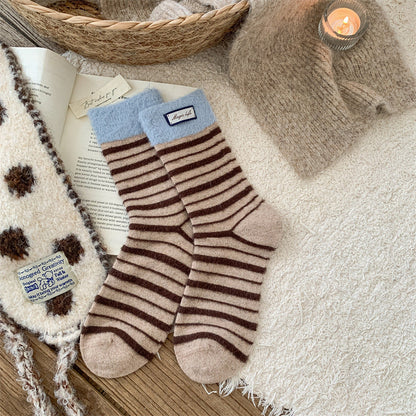 Striped Color Block Thermal Plush Crew Socks