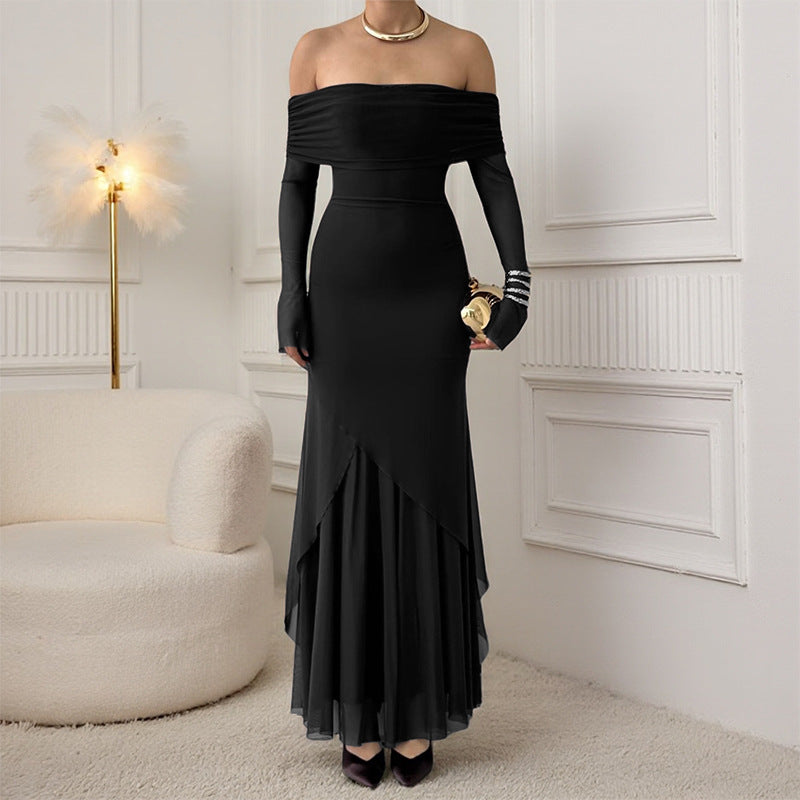 Off-Shoulder A-Line Maxi Dress Elegant Evening Gown