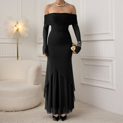 Off-Shoulder A-Line Maxi Dress Elegant Evening Gown