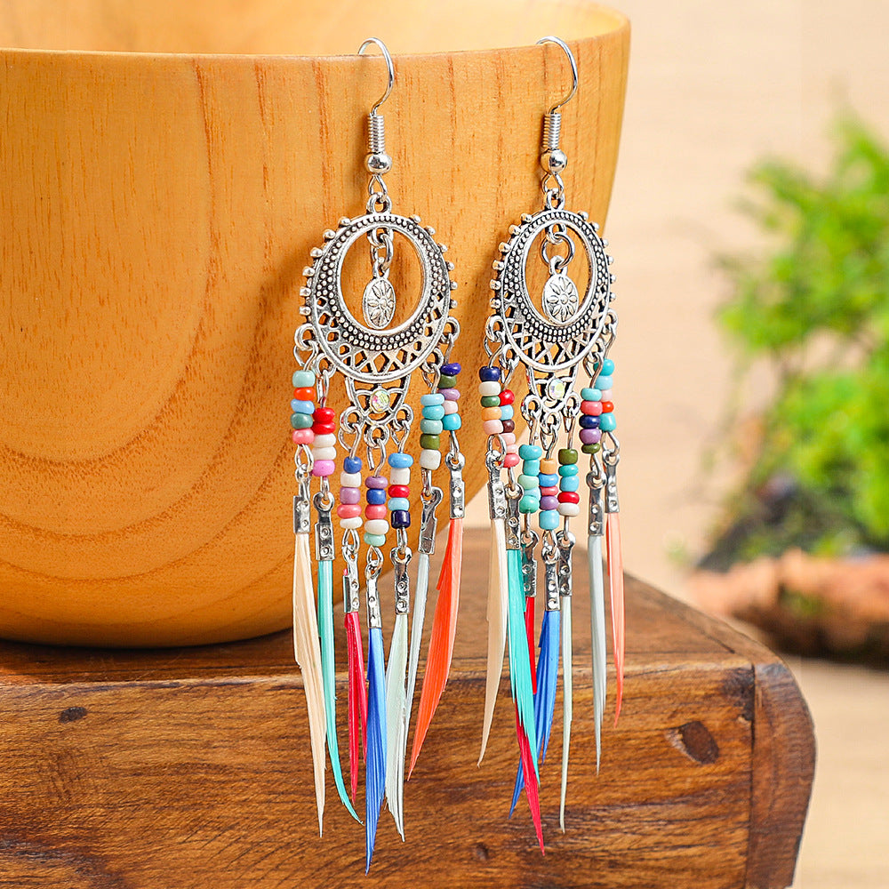 Bohemian Geometric Tassel Earrings Set Vintage Court Style