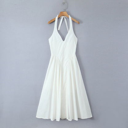 Vintage Floral Halter V-Neck Maxi Dress