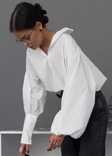 Cropped Balloon Sleeve Shirt In Crisp Fabric