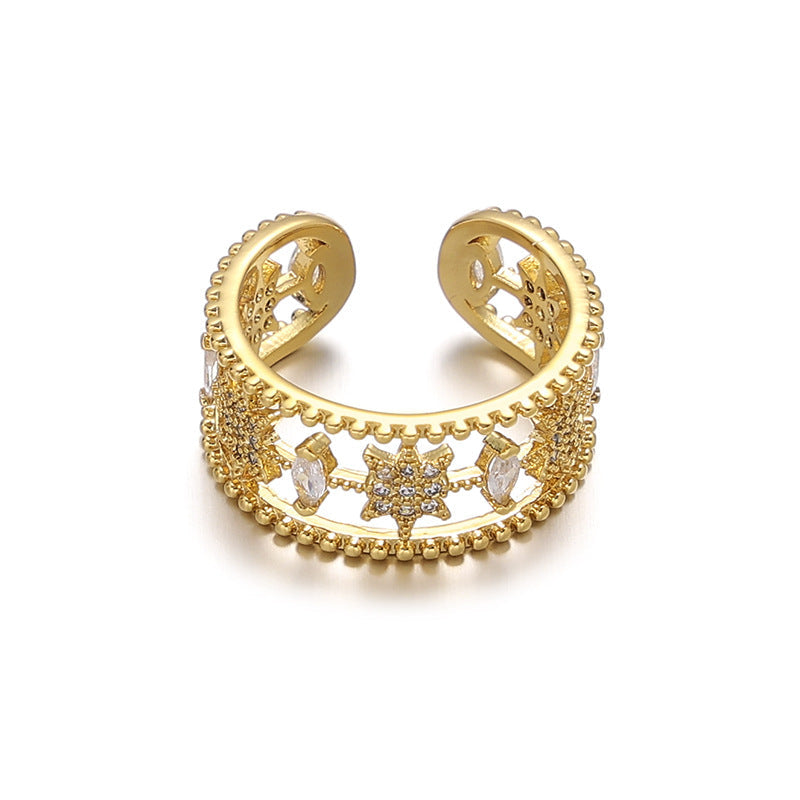 Trendy Hollow Out Zircon Star Adjustable Ring