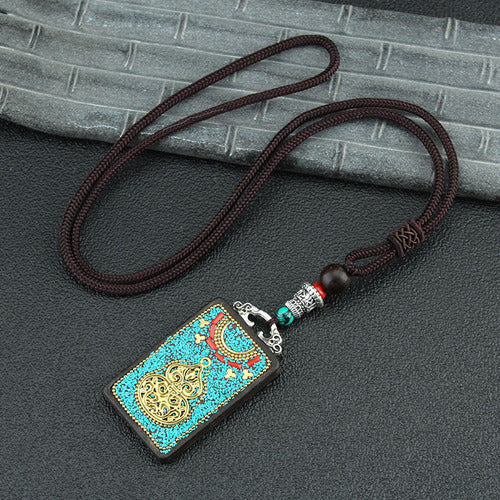 Vintage Nepal Thangka God Of Wealth Buddha Elephant God Ebony Pendant Necklace Exotic Sweater Chain