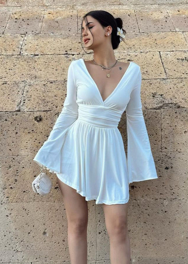 Long Sleeve Wrap Mini Dress Soft Breathable Fabric