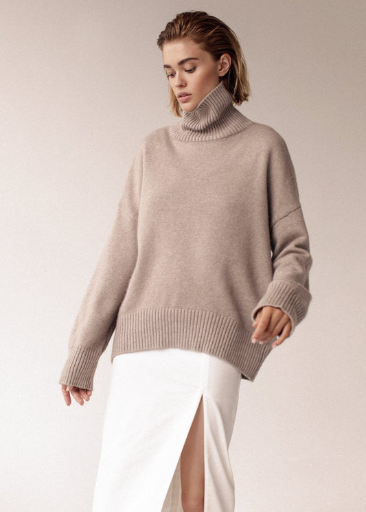 Ribbed Knit Turtleneck Sweater Soft Breathable Fabric