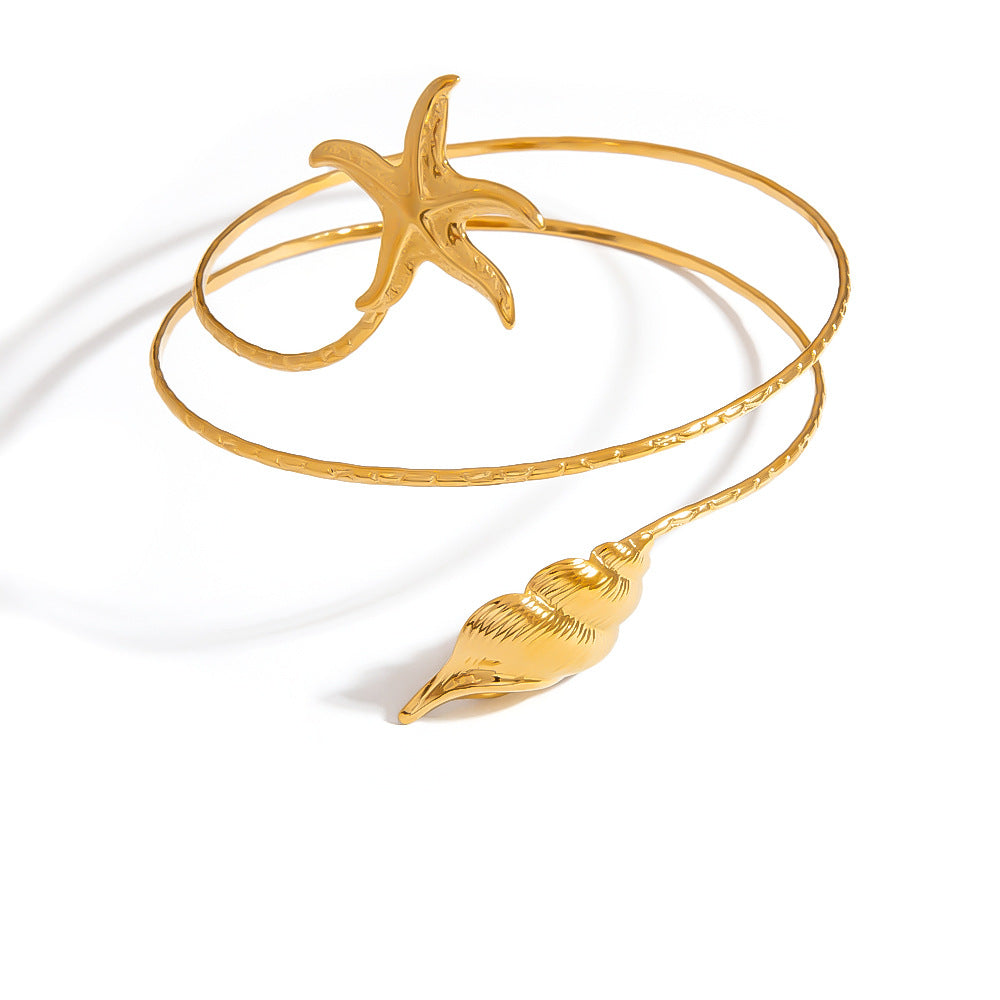 Starfish Shell Decorated Stainless Steel Bracelet for Women