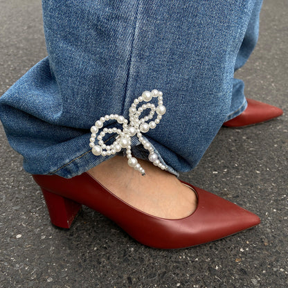 Pearl Bow Ankle Chain Decoration Fashion Metal Brooch