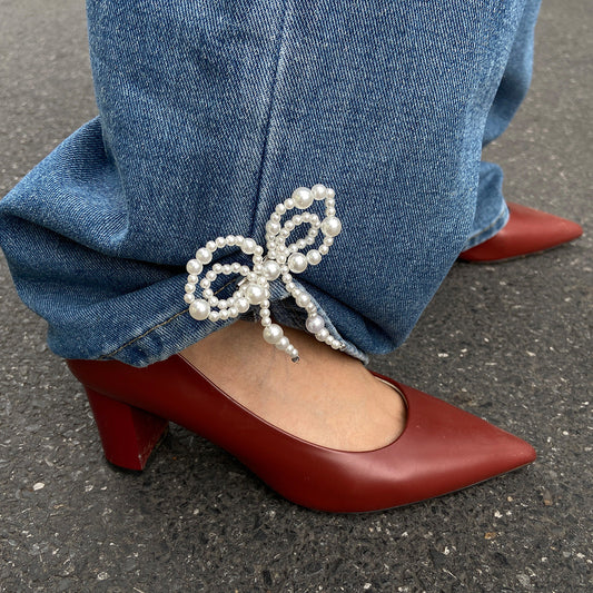 Pearl Bow Ankle Chain Decoration Fashion Metal Brooch
