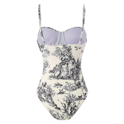 Vintage Print Slim Fit Swimwear with Cover Dress