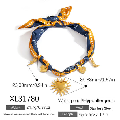 Dopamine Sunflower Pendant Necklace and Bracelet Set - Stainless Steel