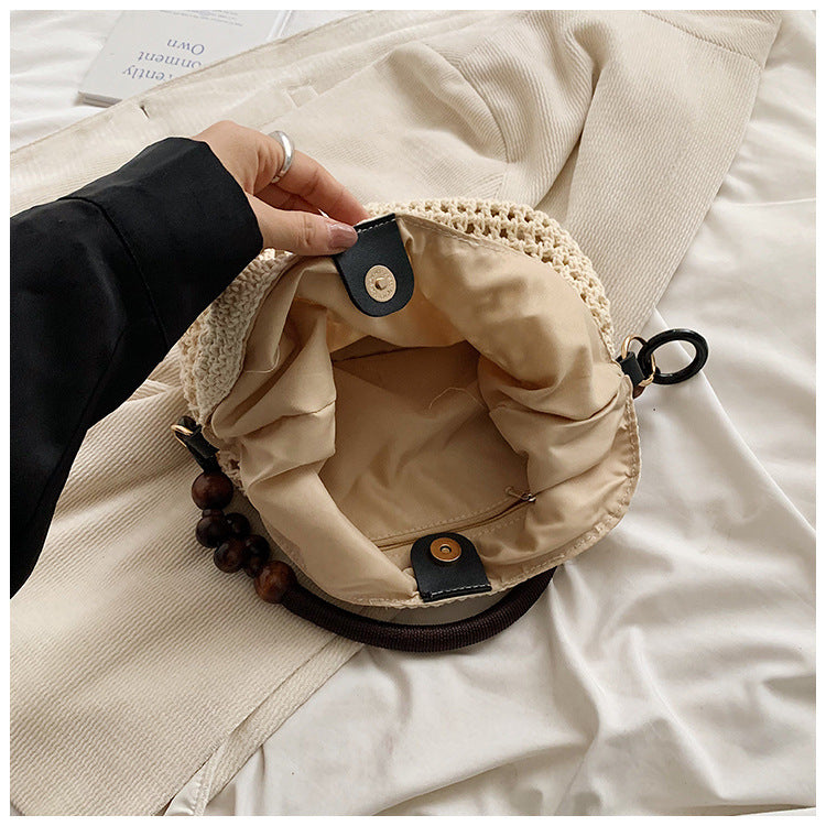 Beach Hollow Out Knit Woven Shoulder Tote Bag