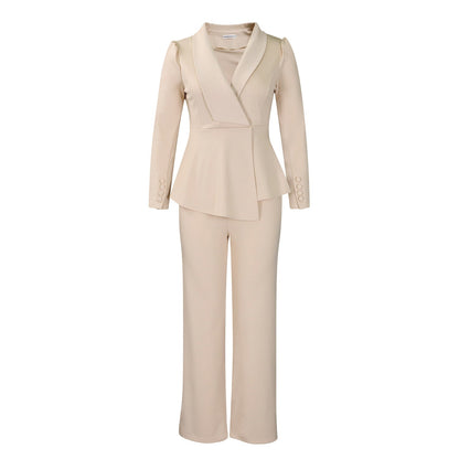 Elegant Ruffle Top And Wide Leg Pants Set For Women