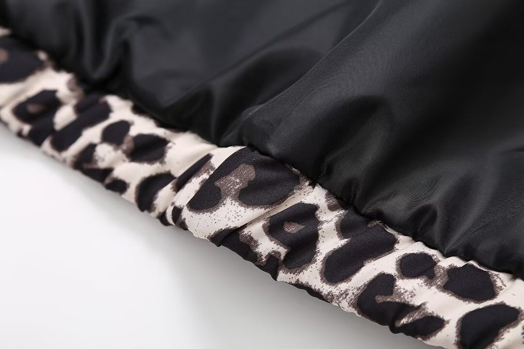 Vintage Leopard Print Zip-Up Winter Jacket