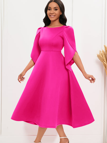 Elegant Party Dress With Flared Skirt Polyester Blend