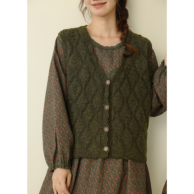 Casual V-Neck Button-Up Knit Vest Loose Fit for Women