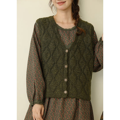 Casual V-Neck Button-Up Knit Vest Loose Fit for Women
