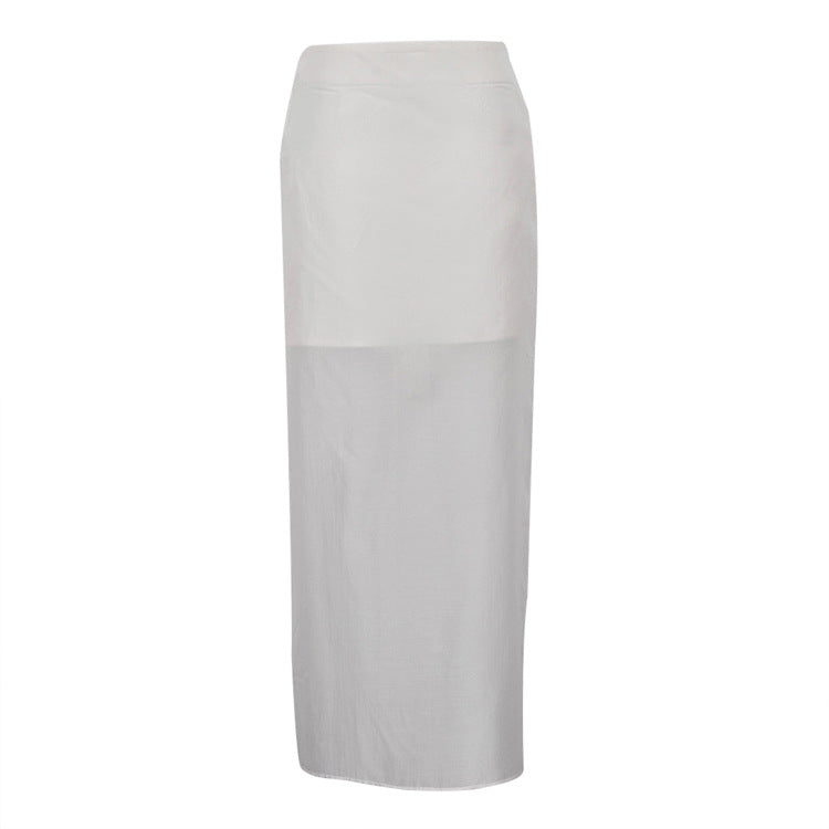 Fashionable Black Mesh Midi Skirt With High Waist Design