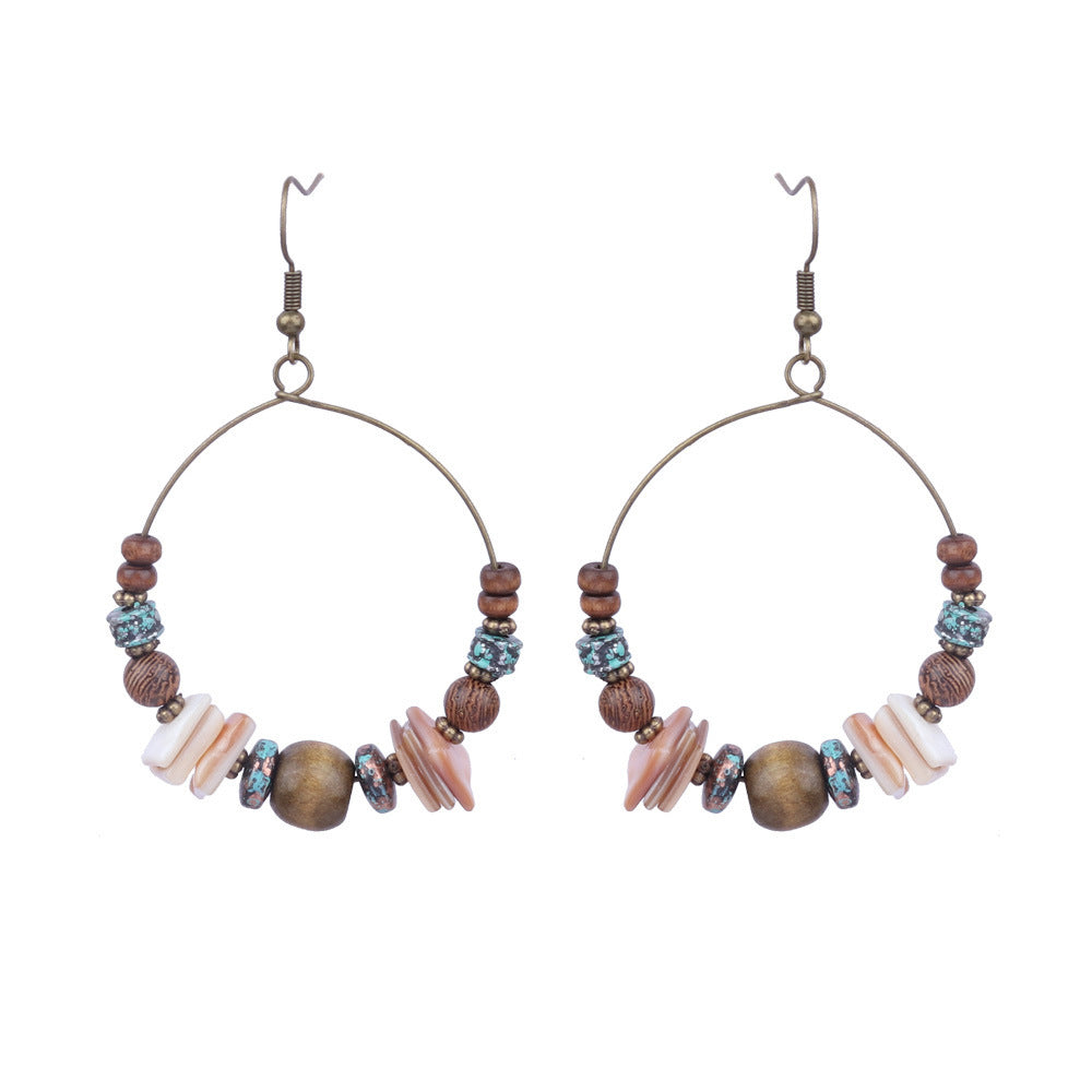 Bohemian Pearl Shell Long Tassel Earrings Geometric Circle Set