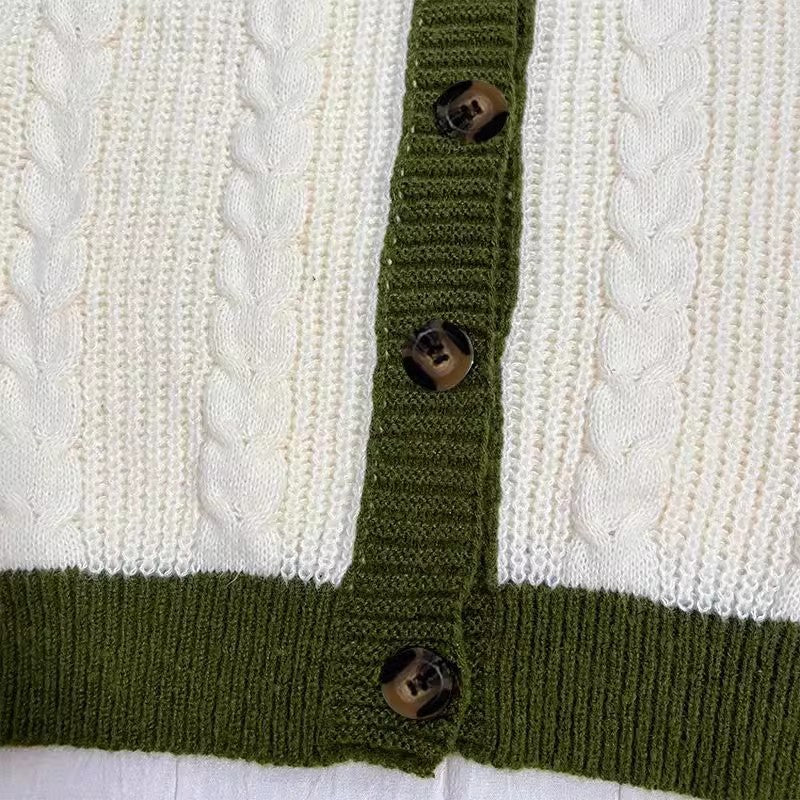 Casual Leaves Embroidery Balloon Sleeves Cardigan